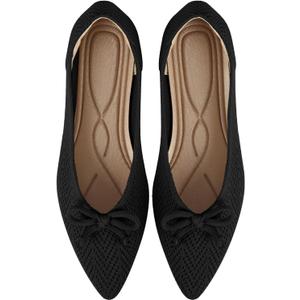 Women's Ballet Pointed Toe Flats Comfortable Dressy Casual with Bow Washable Knit Flat Shoes ( Size 8.5, Black)