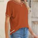 SHEWIN Womens Tops Trendy Short Sleeve Shirts Crewneck Lightweight Knit Sweater Top Business Casual Outfits (M)
