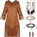 Foaincore 5 Pcs Indian Costume Set Native Princess Costume Supplies for Halloween (Large)