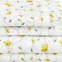 Softan King Sheet Set Yellow Floral Bed Sheets Printed Sheets - 4 Piece Soft Microfiber Patterned Fitted Sheets King with 15" Deep Pocket and Corner Straps, Cute Yellow Flower Sheets & Pillowcase Set