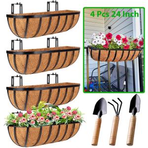 HKZ Deck Balcony Railing Planter Window Boxes - 4 Pack 24 Inch Planter Box, Balcony Planters Railing Hanging, Window Boxes Outdoor Fence Planters