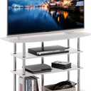 Furinno Frans Turn-N-Tube TV Stand for TV Size up to 43 Inch, 4-Tier, White Oak, 4-Tier Stainless Steel Poles