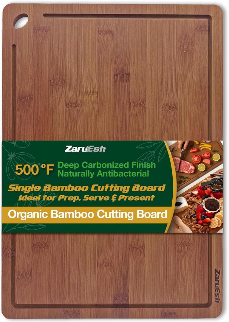 2 x Bamboo Chopping Board Extra Large 17"x12" – Wooden Chopping Board Set for Meat, Veggies & Cheese – Double-Sided Design for Chopping & Serving, Eco-Friendly Charcuterie Serving Tray