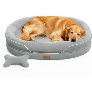CWAWZ XL Orthopedic Dog Bed, Extra Large Dog Bed, Dog Sofa for Large Sized Dogs with Full-Surround Bolsters, Dual-Sided Dog Cooling Bed with Memory Foam, Washable Sofa with Nonslip Bottom, Light Grey