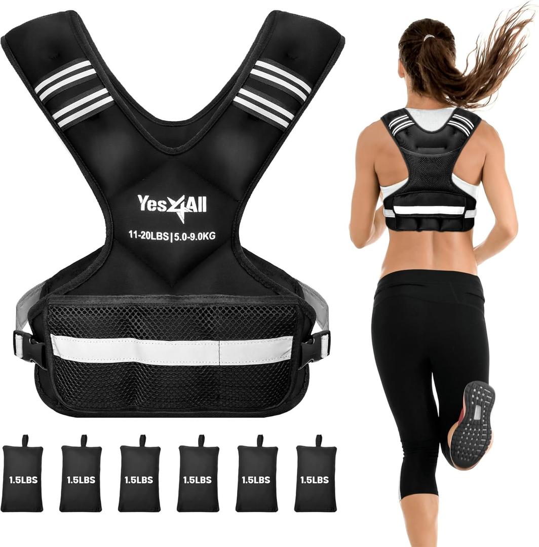 Yes4All Adjustable Weighted Vest 11-32lbs with Reflective Strip, Large Weight Vest for Strength Training for Men & Women (Black)