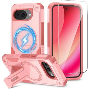 Caka for Google Pixel 10A Case with Stand and Screen Protector Pink