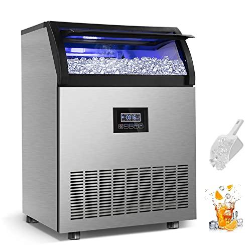 Commercial Ice Maker 250Lbs/24H Under Counter Ice Machine with 77Lbs Storage Bin, 90 Ice Cubes in 11Min, Stainless Steel Freestanding Ice Making Machine for Business, Water Filter and Scoop Included