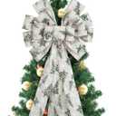 RUSPEPA 1pcs Large Christmas Tree Topper Bow, Beige Gol Snowflakes and Pine Tree Design, Holiday Decoration Gift Bow for Chrismas Tree, Wreaths, Gift Boxes, Party Events, Indoor/Outdoor Use, 13" x 52"