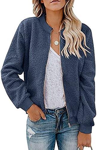 MIROL Women's Fall Fleece Bomber Jacket Trendy Sherpa Winter Coat Fuzzy Casual Long Sleeve Zip Up Loose Fit Jackets, Size M