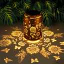 Solar Outdoor Lanterns, Butterflies Garden Decor LED Light Hanging Waterproof Metal Lanterns for Patio, Pathway, Yard