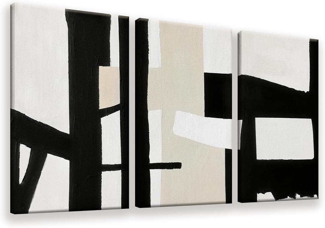 Abstract Wall Art For Bedroom Office Decor Black And White Wall Art Painting Canvas Art Wall Decor Prints Ready To Hang Abstract Art Pictures 12x16 Inch 3pcs