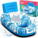 Pool Chair Floats - 2 Pack Floating Pool Chairs for Adults | Inflatable Pool Chair with Cup Holder & Armrest | Swimming Chairs for Adults | Tropical Design (Pink/Blue) Pool Float Chair & Lounger