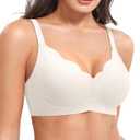 YEOREO Womens Wireless Bras Push Up Full Coverage Bra No Underwire Seamless Comfortable Scalloped Supportive Bralette White XXL (White, XXL)