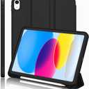 iMieet iPad (A16) Case/iPad 10th Generation Case [11-Inch 2025/10.9 Inch 2022] with Pencil Holder, Trifold Stand Smart Cover with Soft TPU Back,Auto Wake/Sleep (Black)