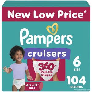Pampers Diapers - Cruisers 360 - Size 6, 104 Count, Babyproof up to 100% Leakproof Pull-On Diaper