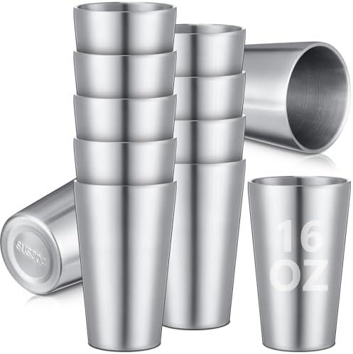 Ziliny 10 Pack 304 Stainless Steel Cups Double Wall Vacuum Cup Stackable Insulated Metal Tumbler Drinking Glasses for Party Bar Travel Camping Home and Outdoor(Sliver,16oz)