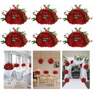 6-Pack Red Artificial Flower Balls Wedding Table Centerpieces