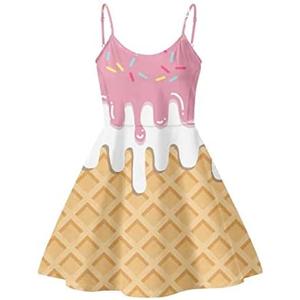 Dremagia Women's Summer Spaghetti Strap Dress Sleeveless Swing Dress for Beach PartyM