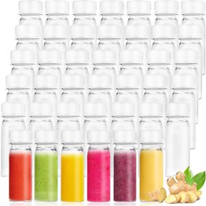 60Pcs 2oz Clear Plastic Bottles for Liquids,Reusable Ginger Shot Bottle with Lids,Small Empty Bottles Beverage Container Leak Proof for Juice,Drinks,Potion,Wellness,DIY,Wedding,Party,Travel(White)