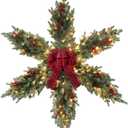 YEAHOME 48 Inch Large Christmas Wreath, 4 FT Pre-Lit Christmas Star Wreaths for Front Door with 120L Warm White LED Lights, Bow-tie, Berries, Pine Cones for Xmas Outdoor Indoor Wall Home Decorations (Green)