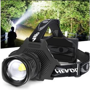 Bud K LED Headlamp USB Rechargeable, Head Lamp XHP70 Super Bright 1080 Lumen with 5 Modes, Batteries Included, Zoomable, Waterproof Headlight for Camping Hunting Running Fishing Biking