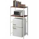 Colingmill 2 Tier White Mini Fridge Stand with Storage for Dorm, Over Mini Fridge Multipurpose Storage Shelf Rack Standing Organizer for College Rooms Kitchen Pantry, Home, and Offices, Coffee