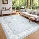 LIVEBOX Washable Oushak Gray 8 x 10 Area Rug, Soft Floral Rugs for Living Room, Non Slip Boho Dining Room Rug Under Table, Turkish Ultra Thin Floor Carpet for Bedroom Playroom, Grey