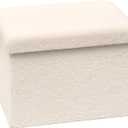 16.5 Inches Small Storage Ottoman - Square Ottoman with Sherpa Top,Storage Bench for Bedroom 16.5" L x 12.6" W x 12.6" H - White