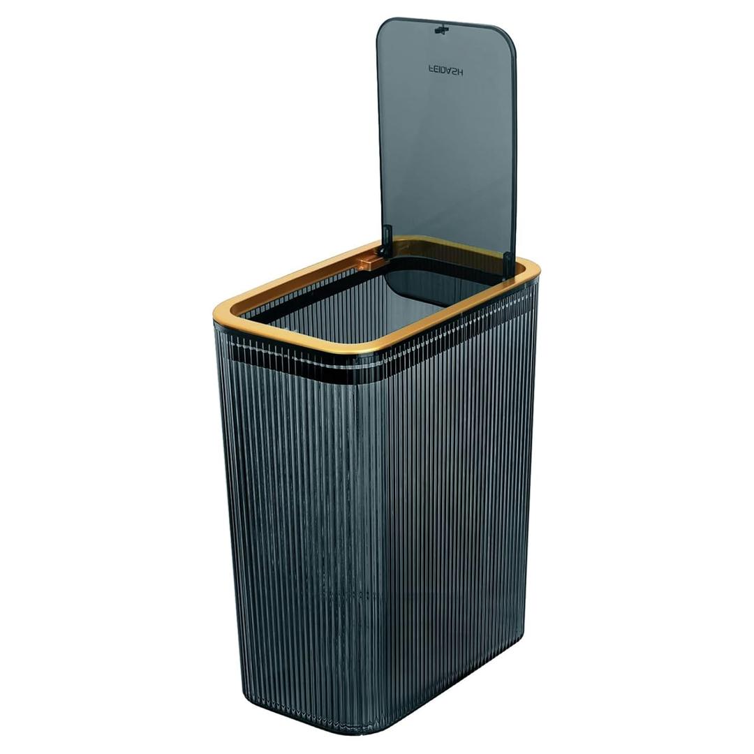 Transparent Trash Can, Bathroom Trash Cans with Lids, 2.6 Gallon Garbage Can for Bedroom, Office, Plastic Slim Waste Basket with Press Top Lid, 10L Clear Trash Bin for Home, Kitchen (Blue)