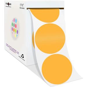 PARLAIM 2 Inch Round Permanent Adhesive Color-Code Dot Stickers,500 per Roll dots Label Dispenser Box,Fluorescent Orange Circle Stickers Label