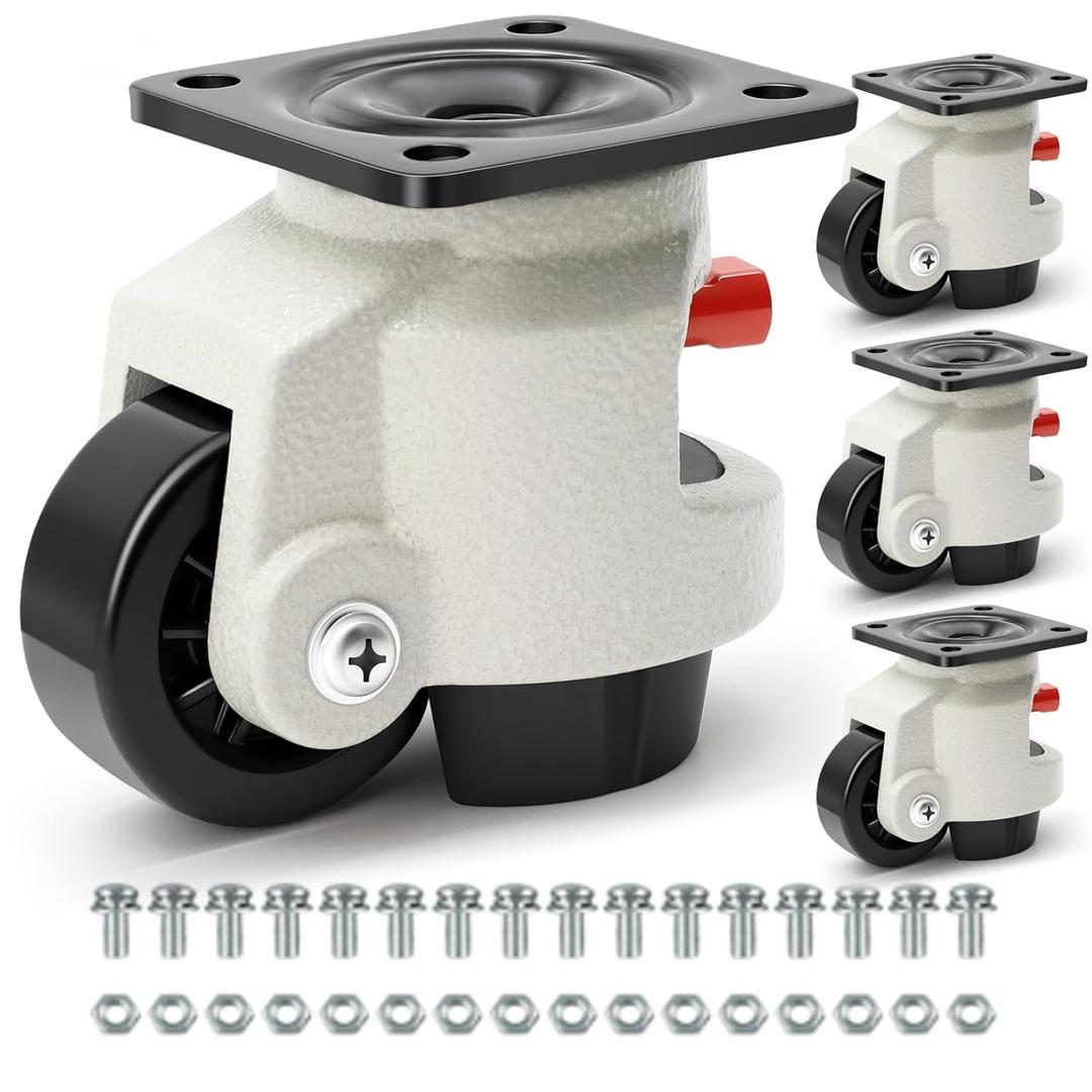 W B D WEIBIDA Leveling Casters Heavy Duty with Upgraded Ratchet Handle Design, 360 Degree Swivel Castor Wheels, Adjustable Casters with Feet for Workbench, Machine, Total Capacity 2200 Lbs (4 Pack) (2 Inch (60f))