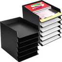 Wenqik 12 Pcs Stackable Paper Trays Rectangular Plastic Desk Holder Desktop Document File Organizer Storage Letter for Office Classroom (Black)