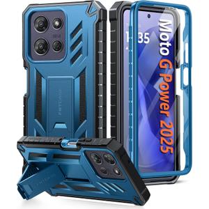 FNTCASE for Motorola Moto G-Power-5G-2025 Case: Military Grade Drop Proof Protection Mobile Cover with Kickstand | Matte Textured Rugged Shockproof TPU | Protective Sturdy Phone Case - Blue