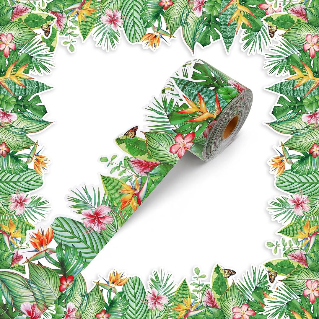 Tenceur Greenery Bulletin Board Border Decorations Green Eucalyptus Tropical Plants Trim Bulletin Board Borders for Office Whiteboard Wall Chalkboard Decor(120 ft,Jungle Plants)