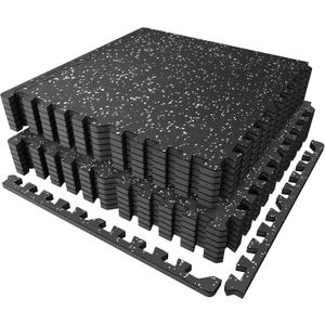 PRAISUN 0.56" Rubber Top Gym Flooring, Heavy Duty Interlocking Gym Mats for Home Gym, Non-Slip Workout Mat, 24 x 24in Large Gym Floor Mat, Protect Floors from Weights & Equipment, 48 Sq Ft, Black/Grey