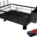 Elashy Dish Drying Rack,Dish strainers for Kitchen Counter,Dish Racks with Removable Utensil Holder,Dish Drying Rack with Drainboard and Extra Drying Mat(Black) 