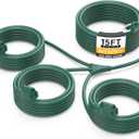 15FT Outdoor Green Extension Cord with Multiple Outlets, Evenly Spaced 3 Outlets, Light Duty 16/3 SJTW Cable with Grounded Plugs, 13AMP 1625W 125V 16AWG, ETL Listed