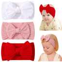 jollybows 3PCS Baby Bows Headbands Soft Nylon Baby Girl Headbands for Newborn Infant Toddler Kids Christmas Bow Wide Hairbands Hair Accessories(White Pink Red)