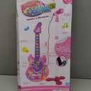 Coherny Microphone Guitar Musical Set for Kids Guitar Toy with Microphone Electric Guitar with Music Lights and Sounds Multiple Modes for Boys and Girls Gift Kits 19Inch (Pink)
