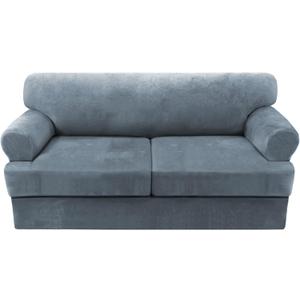 H.VERSAILTEX Sofa Cover 3 Piece Sofa Slipcovers Thick Velvet Couch Cover Furniture Protector Stretch Sofa Covers for 2 Cushion Couch with 2 Individual T Cushion Covers Washable, Stone Blue