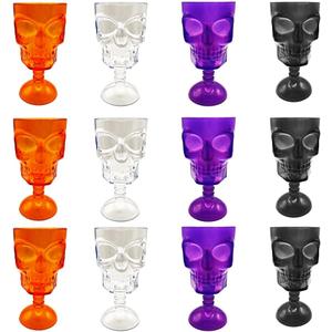 12 Pcs Halloween Skull Goblet 12 oz Plastic Gothic Wine Cups Halloween Mugs Party Table Decorations Skeleton Party Supplies for Wine, Juice, Bar