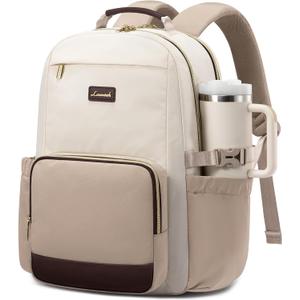 LOVEVOOK Laptop Backpack for Women with Pouch Pocket for Large Capacity Cup,18 Inch Laptop Computer Bag Travel Backpack Purse,Waterproof Work Business College Teacher Backpack,Beige-Nude-Logam Plum