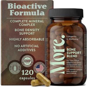 More. Longevity & Wellbeing Premium Calcium Supplement - Bone Strength Supplements with Magnesium, Vitamin D3 + K2 & Zinc for Bone Health Support - 4 Capsule Daily - Easy to Swallow - 120 Capsules, EXP: 07.2027