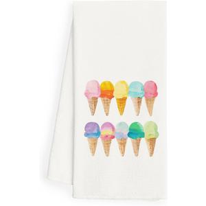 2 x WFSM Ice Cream Gifts Kitchen Towels - Summer Kitchen Towels, Ice Cream Decor Hand Towel, Summer Decor Decorative Towel, 1624 Inches