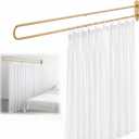 Zonon 6.56 ft U Shape Room Divider Rod with Curtain, Metal Wall Mounted