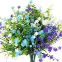 WILLBOND 12 Bundles Artificial Flowers Outdoor, UV Resistant Faux Artificial Plants Shrubs Plastic Flower Bulk for Hanging Planter Porch Window Home Spring Summer Decor(Blue, Purple, White)