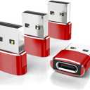 Elebase USB to USB C Adapter 4Pack,Type C Female to A Male Cable Converter for Apple Watch Ultra iWatch 10 7 8 SE,iPhone 16 15 14 Pro Max Plus, Airpods 4th, iPad 8th 9th 10th Air 5th Mini 6th Generation (Red)