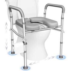 Raised Toilet Seat with Handles,2-in-1 Shower Chair & Toilet Seat Riser for Seniors, 8-Level Height & 3-Level Width Adjustment, Fits Must Body Sizes and Toilets, for Pregnant & Disabled