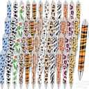 48 Pcs Animal Print Pens 1.0 mm Black Safari Print Retractable Ballpoint Pens Bulk Jungle Pattern Writing for Home School Office Supplies Party Gifts(Animal)