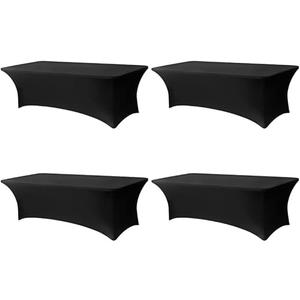 Lemict 4 Pack 8FT Rectangular Spandex Tablecloth,Wrinkle Resistant Fitted Cover for 96x30 inch Banquet Table Cloth, Washable Stretch Fabric for Party, Events, Wedding, Vendor - Black